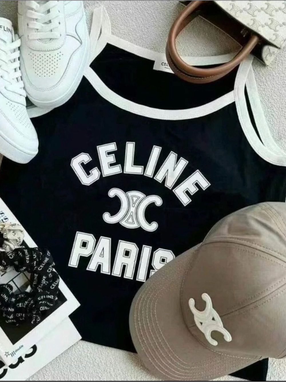 Celine Paris Black Logo Tank Top size M